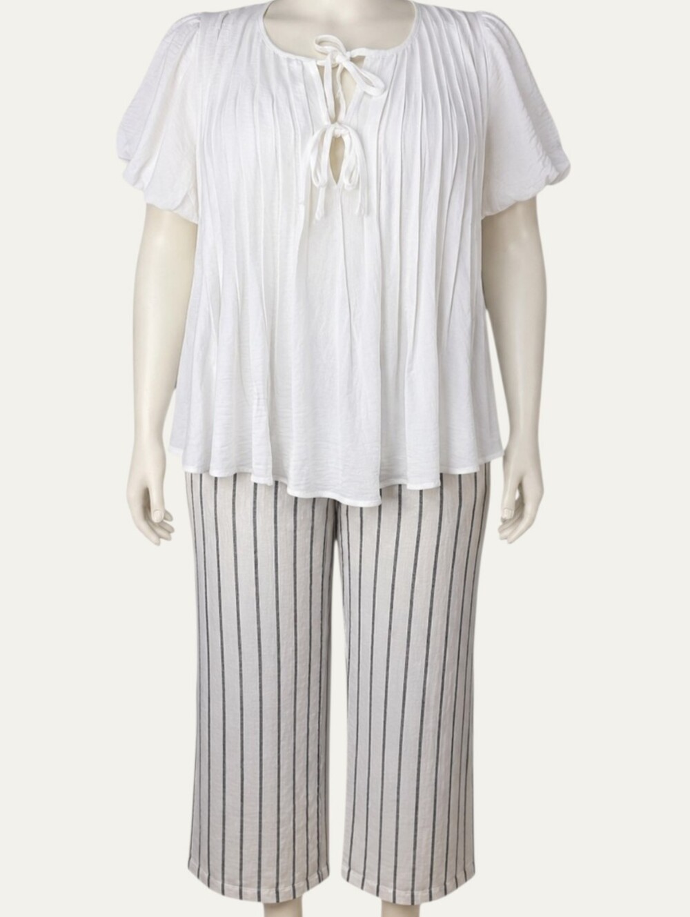 Haptics Lilianna White Pintuck Puff Sleeve Bow Tie Blouse Medium NWT Boho